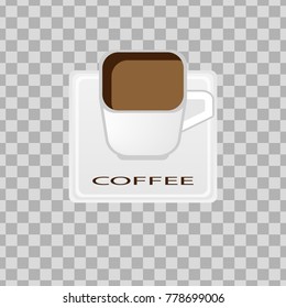 A white square is shown in the form of a cup with coffee and a square in the form of a saucer. The inscription of coffee.