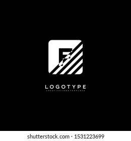 white square stripped F logo letter isolated on black background technology simple design concept