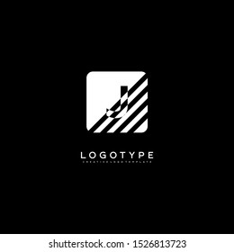 white square stripped J logo letter isolated on black background technology simple design concept