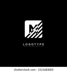 white square stripped M logo letter isolated on black background technology simple design concept