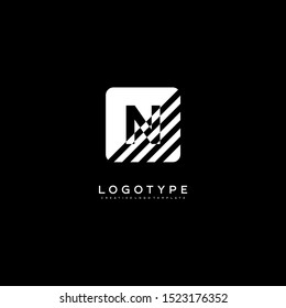 white square stripped N logo letter isolated on black background technology simple design concept