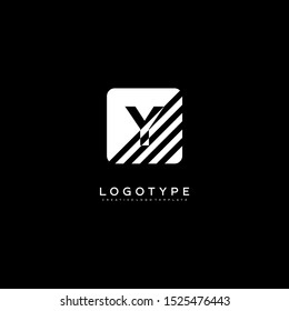white square stripped Y logo letter isolated on black background technology simple design concept