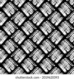 Los trazos cuadrados blancos aislados en el fondo negro. Patrón monocromo y sin soldadura geométrica. Dibujo gráfico plano vectorial simple a mano. Textura.