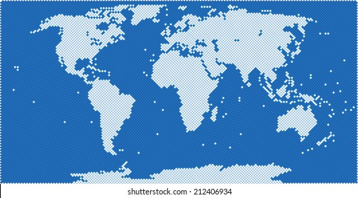 White square world map on blue background, vector illustration.