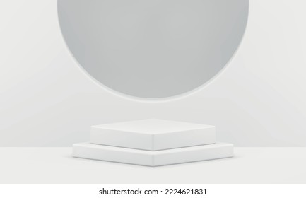 White squared 3d pedestal level platform semicircle hole space minimalist studio background realistic vector illustration. Podium foundation geometric showcase rendering advertising stand