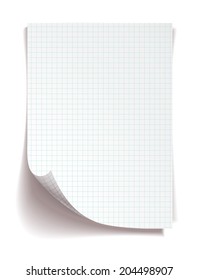 White squared notebook paper on white background