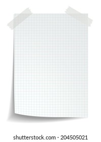 White squared notebook paper on white background