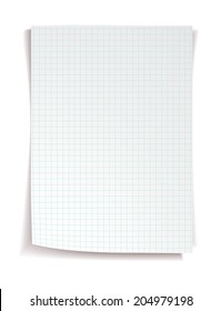 White squared notebook paper on white background
