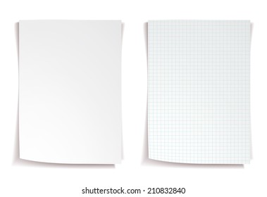 White squared notebook paper on white background