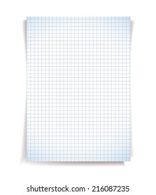 White squared notebook paper on white background