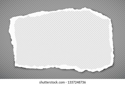 White squared ripped notebook paper, torn note paper strips stuck on dark grey background. Vector illustration