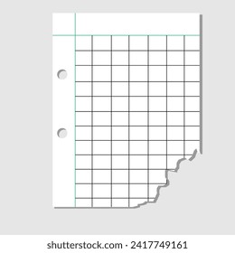 White squared ripped notebook paper sheet is stuck on gray wooden wall, desk 3 8 0