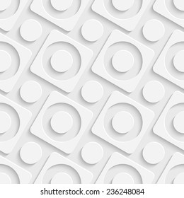 White Squares and Circles Pattern. Vector Seamless Background
