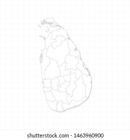 White Sri Lanka map and grid vector. Thin gray outline on white background. EPS10.
