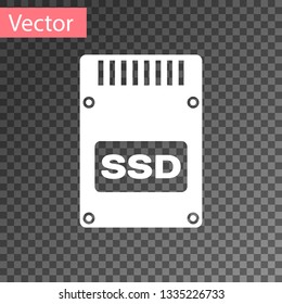 White SSD card icon isolated on transparent background. Solid state drive sign. Storage disk symbol. Vector Illustration