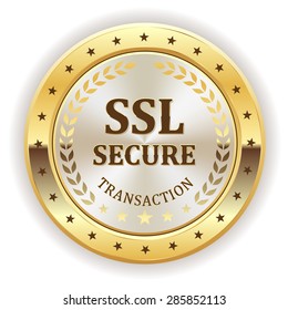 White ssl secure badge with gold border on white background