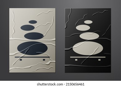 White Stack hot stones icon isolated on crumpled paper background. Spa salon accessory. Paper art style. Vector Illustration