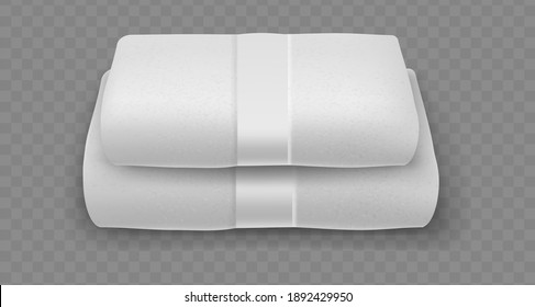 White stacked towels. Realistic soft cotton textile hygiene items. Bathroom, kitchen or beach soft cotton luxury clean terry folded towel, 3d vector isolated on transparent background illustration