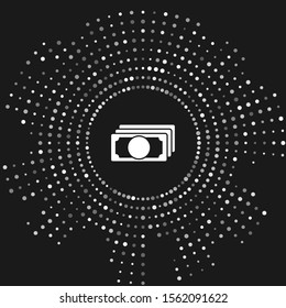 White Stacks paper money cash icon isolated on grey background. Money banknotes stacks. Bill currency. Abstract circle random dots. Vector Illustration
