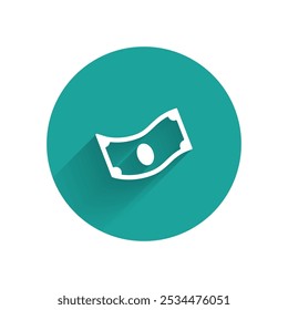White Stacks paper money cash icon isolated with long shadow. Money banknotes stacks. Bill currency. Green circle button. Vector