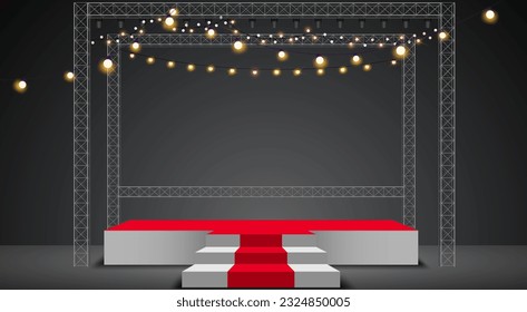 escenario blanco y luz colgante en el sistema de trusas en la habitación oscura