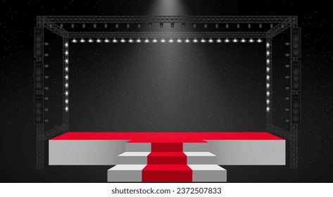 escenario blanco y luz colgante en el sistema de trusas en la habitación oscura	