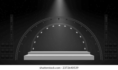 escenario blanco y luz colgante en el sistema de trusas en la habitación oscura