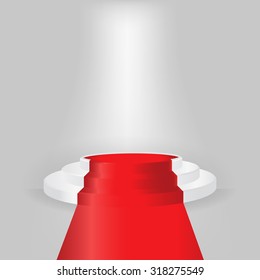 White stage podium with red carpet on white background