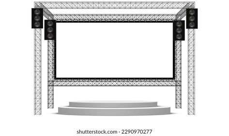 white stage and speaker with backdrop on the truss system on the white background