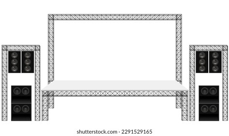 escenario blanco y altavoz con fondo en el sistema de truss sobre el fondo blanco