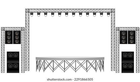 escenario blanco y altavoz con fondo en el sistema de truss sobre el fondo blanco