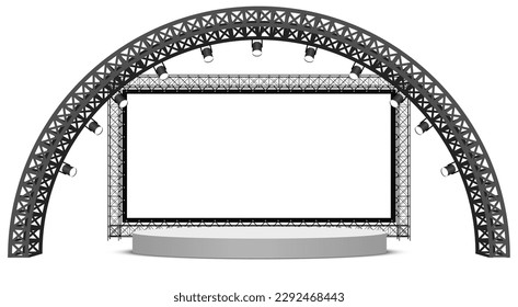 white stage and speaker with backdrop on the truss system on the white background