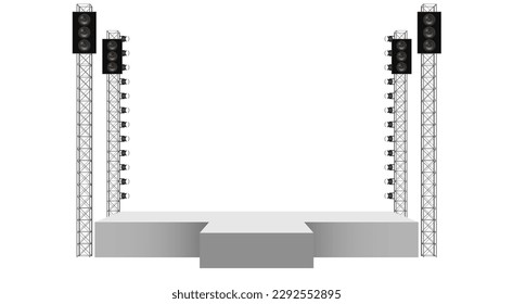 white stage and speaker with backdrop on the truss system on the white background