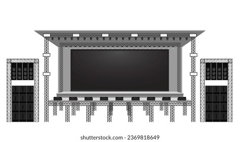 escenario blanco y altavoz con pantalla led en el sistema de truss sobre el fondo blanco