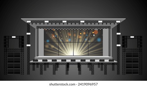 escenario blanco y altavoz con pantalla led en el sistema de truss sobre el fondo blanco