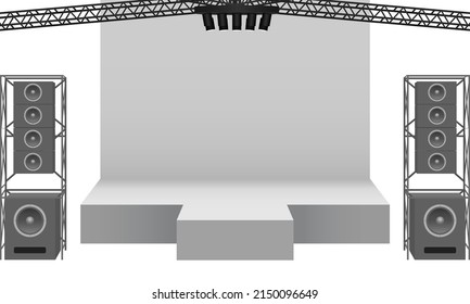 White Stage And Speaker With Spotlight On The Truss System On The White Background