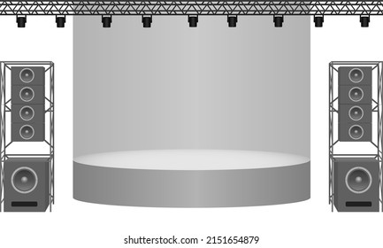 escenario blanco y altavoz con foco en el sistema de truss sobre el fondo blanco