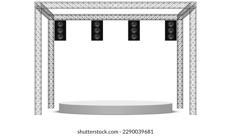 white stage and speaker with spotlight on the truss system on the white background