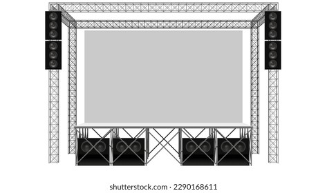 white stage and speaker with spotlight on the truss system on the white background