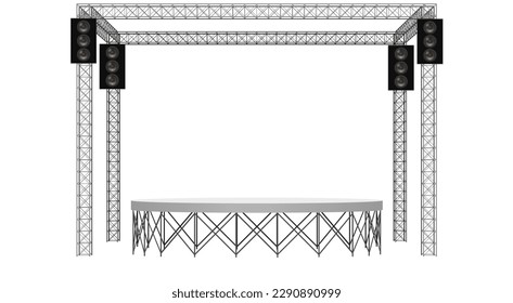 white stage and speaker with spotlight on the truss system on the white background