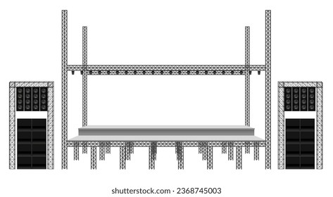 white stage and speaker with spotlight on the truss system on the white background	