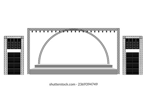 escenario blanco y altavoz con foco en el sistema de truss sobre el fondo blanco