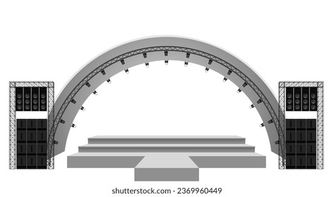 white stage and speaker with spotlight on the truss system on the white background