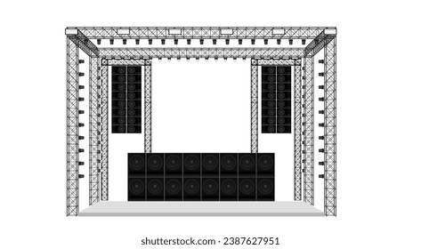 white stage and speaker with spotlight on the truss system on the white background	