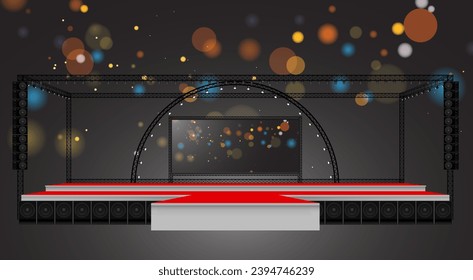white stage and speaker with spotlight on the truss system in the night