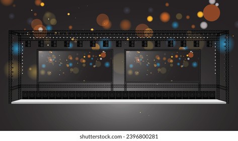 escenario blanco y altavoz con foco en el sistema de truss por la noche