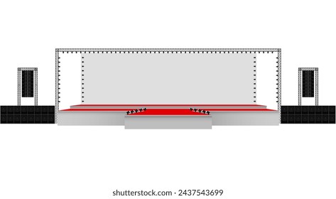 white stage and speaker with spotlight on the truss system on the white background