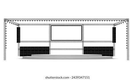 white stage and speaker with spotlight on the truss system on the white background