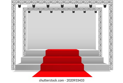 white stage with spotlight on the truss system on the white background