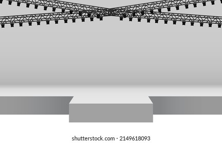 white stage and spotlight on the truss system on the white background
